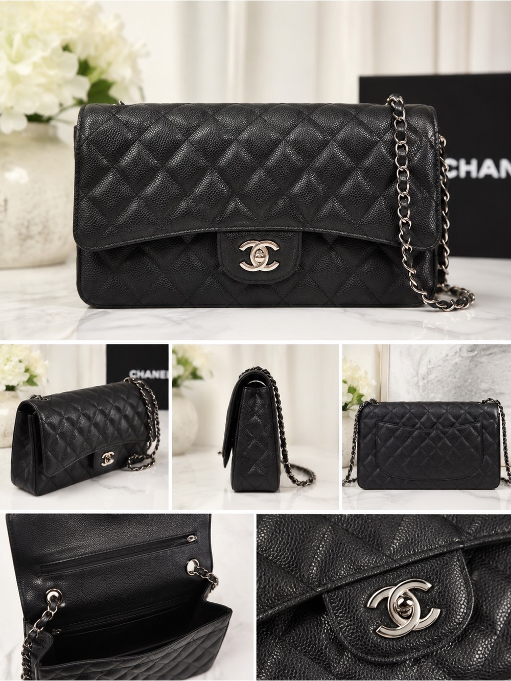 CHANEL Black Quilted Leather Flap Chain Shoulder Bag